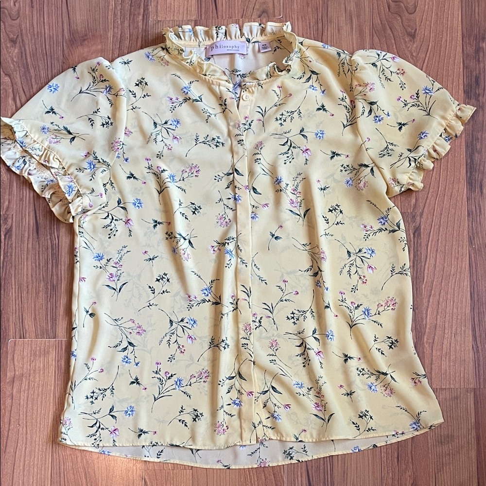 Philosophy Yellow Floral Ruffle Blouse